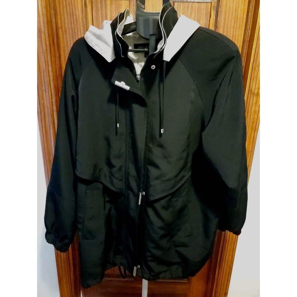 FS LIMITED Womens Black‎ Jacket Coat w/Detachable hood  XL Black/ Tan lined